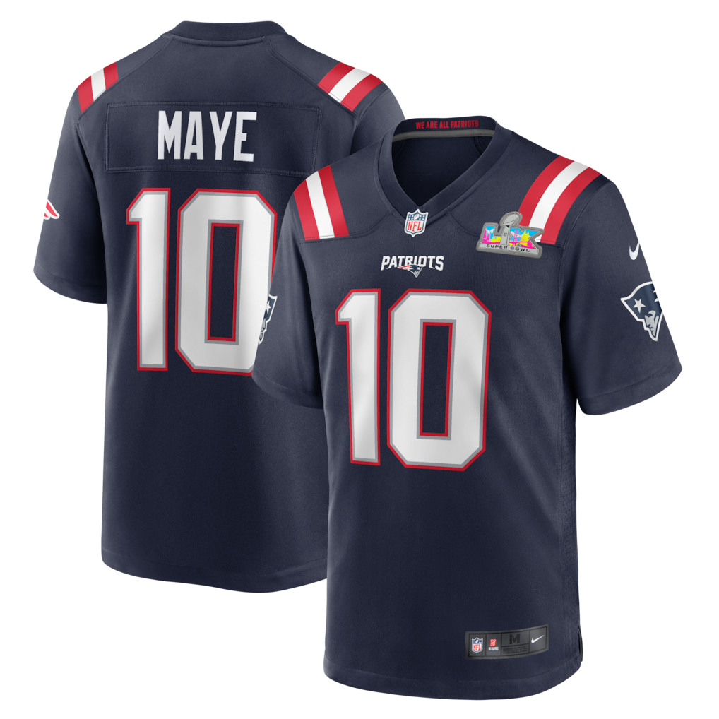 Men's New England Patriots Drake Maye Navy Super Bowl LX Patch Game Jersey