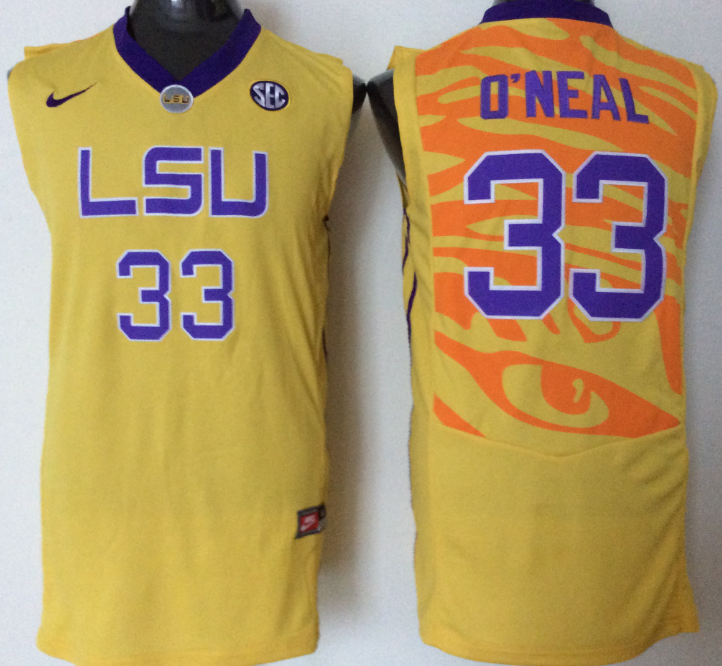 Men's LSU Tigers Shaquille O'Neal Gold Player Game Jersey