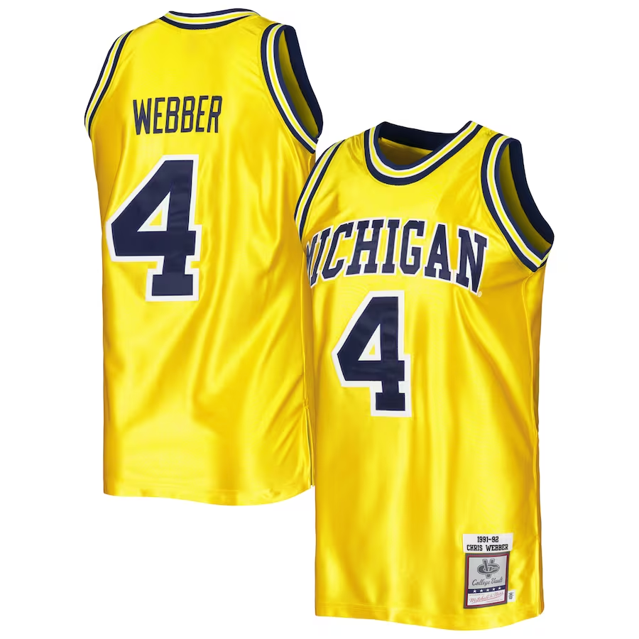 Men's Michigan Wolverines Chris Webber Yellow Team Replica Basketball Jersey
