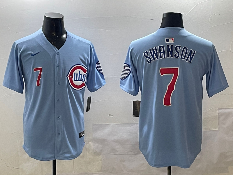 Men's Chicago Cubs Dansby Swanson Baby Blue 2nd Alternate Limited Player Jersey