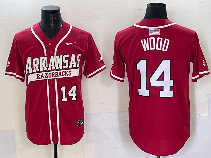Men's Arkansas Razorbacks Gage Wood Red Replica Player Jersey
