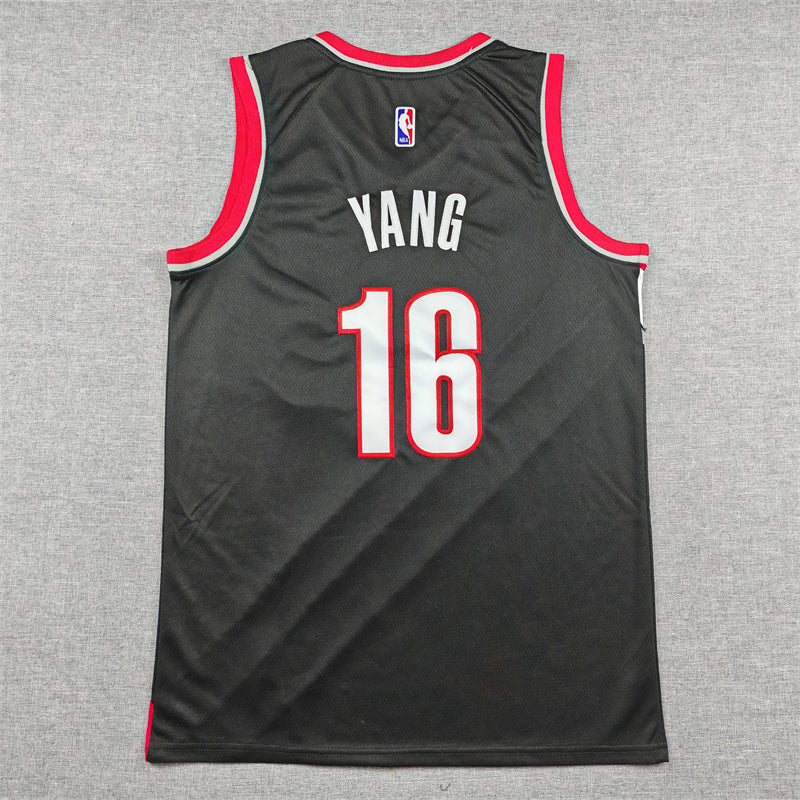 Men's Portland Trail Blazers Yang Hansen Black Swingman Player Jersey - Icon Edition