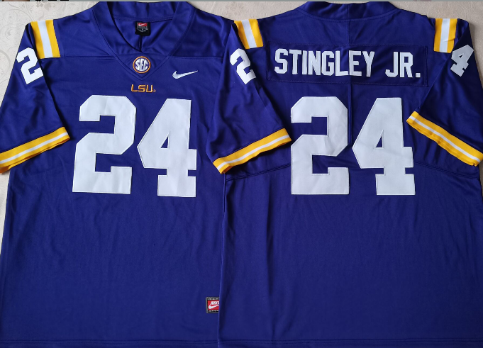 Men's LSU Tigers Clyde Derek Stingley Jr. Purple Player Game Jersey
