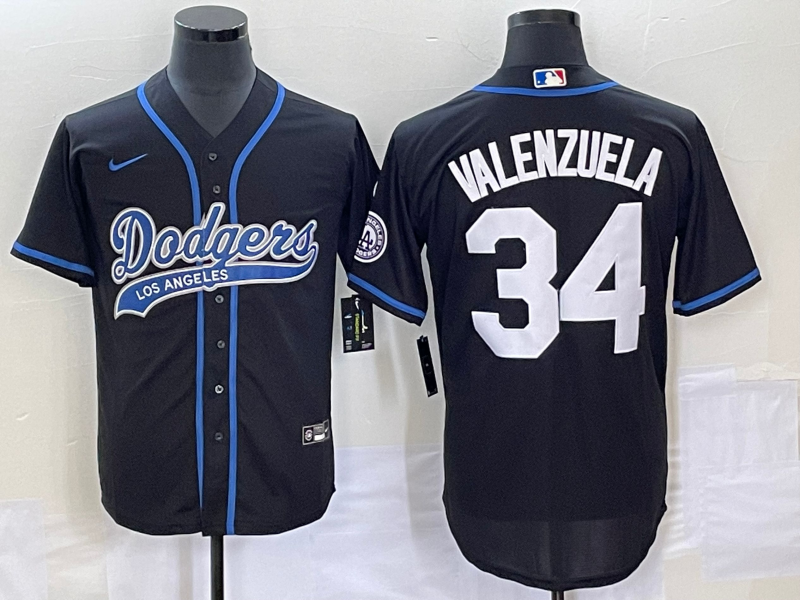 Men's Los Angeles Dodgers Fernando Valenzuela Black Player Jersey Joint Edition