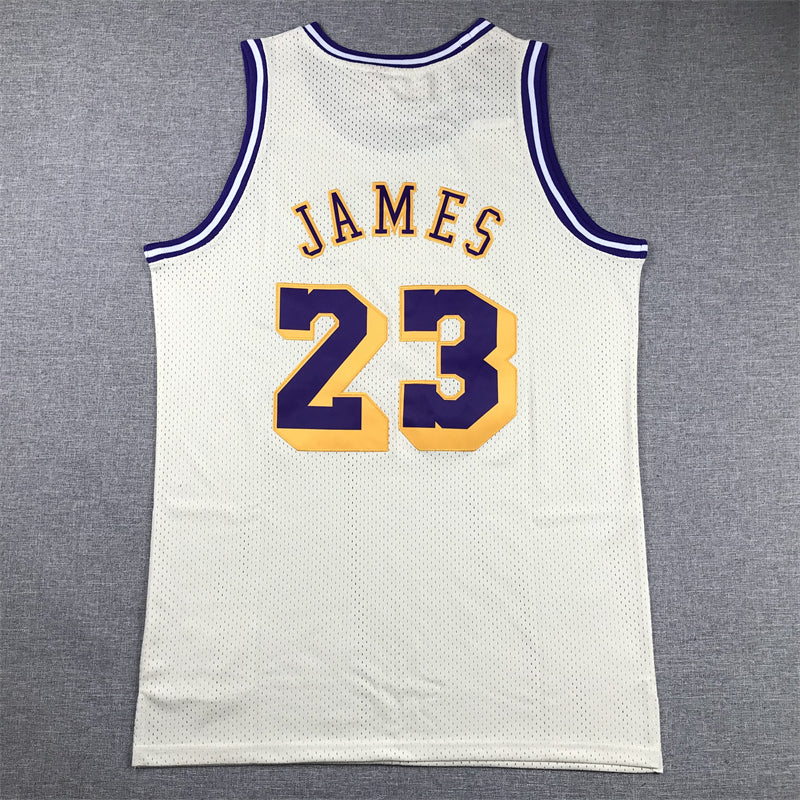 Men's Los Angeles Lakers LeBron James Cream Hardwood Classics Swingman Jersey