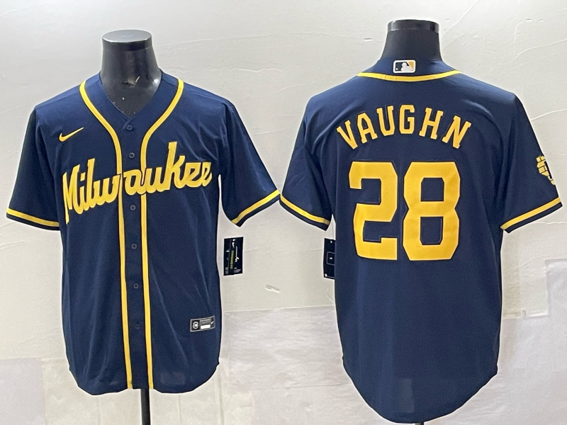 Men's Milwaukee Brewers Andrew Vaughn Navy Replica Player Jersey