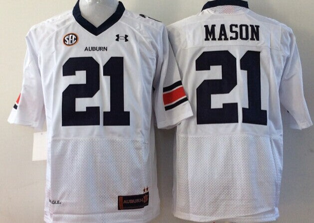 Men's Auburn Tigers Tre Mason White Player Game Jersey