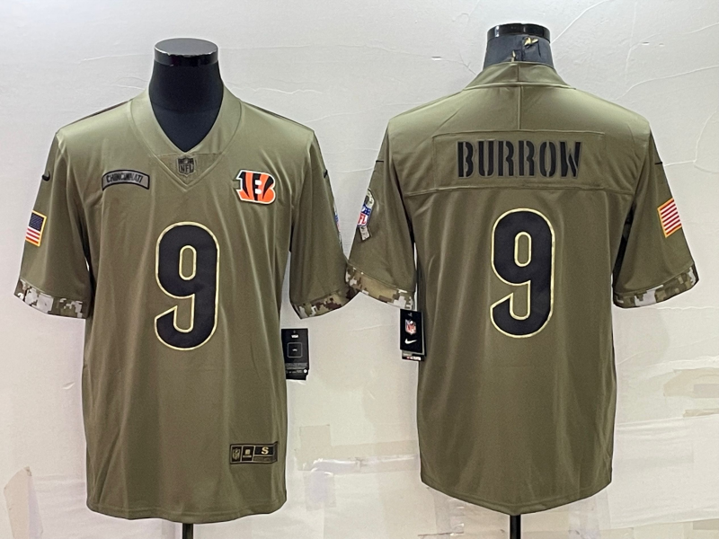Men's Cincinnati Bengals Joe Burrow Olive 2022 Salute To Service Limited Jersey