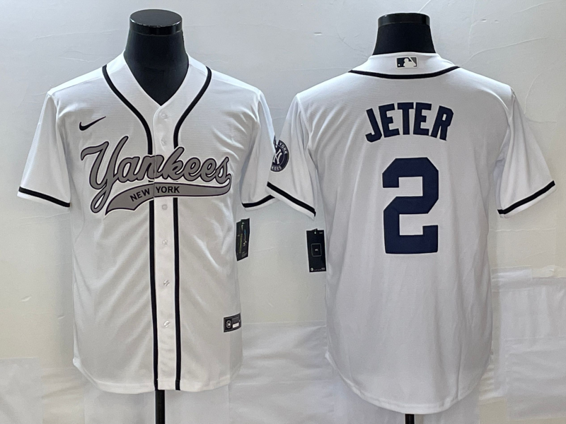 Men's New York Yankees Derek Jeter White Player Jersey Joint Edition