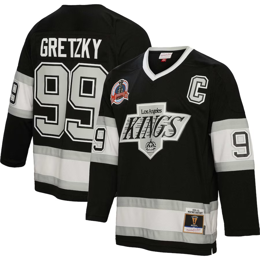 Men's Los Angeles Kings Wayne Gretzky Mitchell Ness Black Big & Tall 1992/93 Blue Line Player Jersey