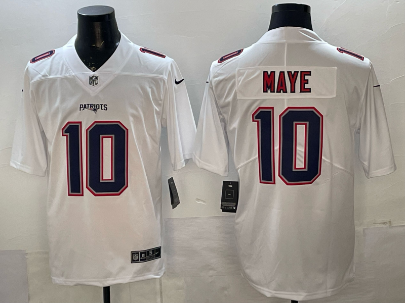 Men's New England Patriots Drake Maye Tundra White Game Jersey