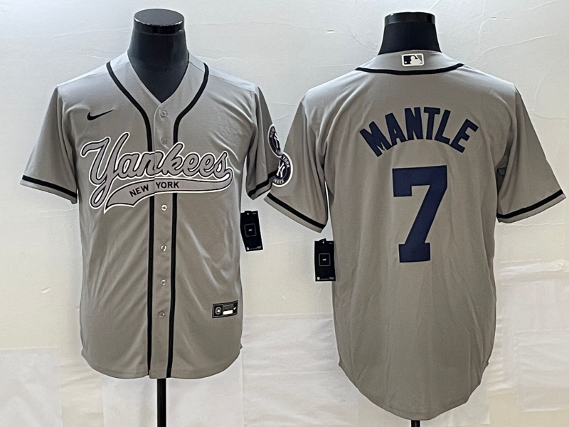 Men's New York Yankees Mickey Mantle Gray Player Jersey Joint Edition