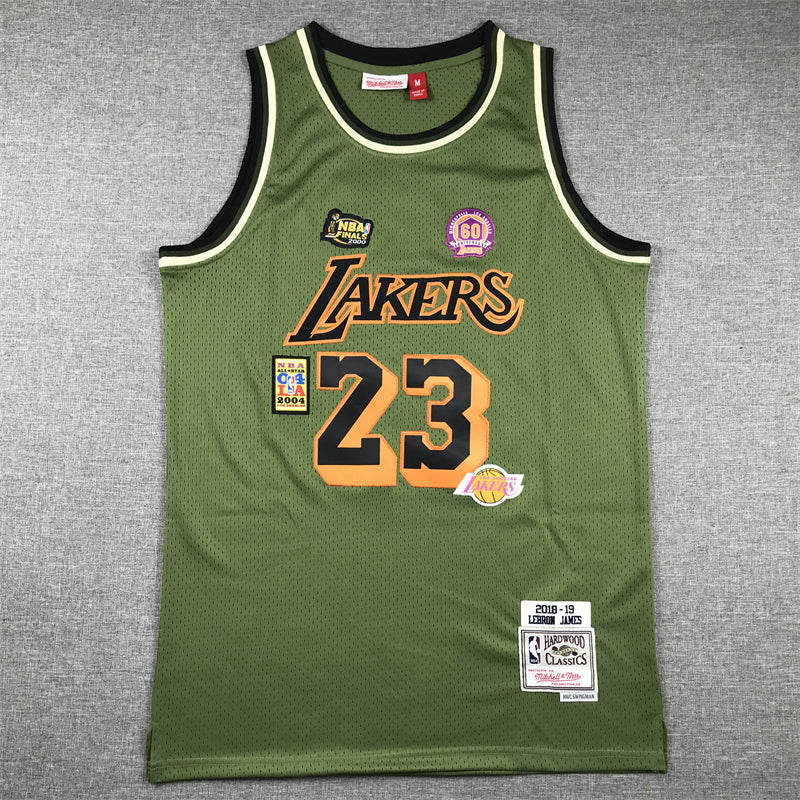 Men's Los Angeles Lakers LeBron James Army Green 2018-19 Hardwood Classics Swingman Jersey