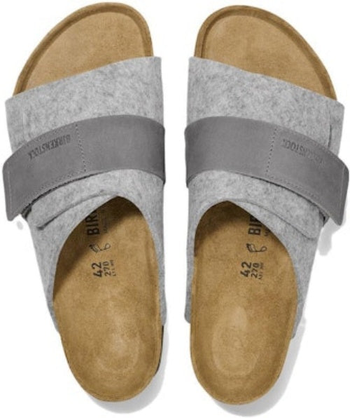 Birkenstock Kyoto 1025744 Natural Leather Felt Narrow Fit Light Grey Slide Sandals