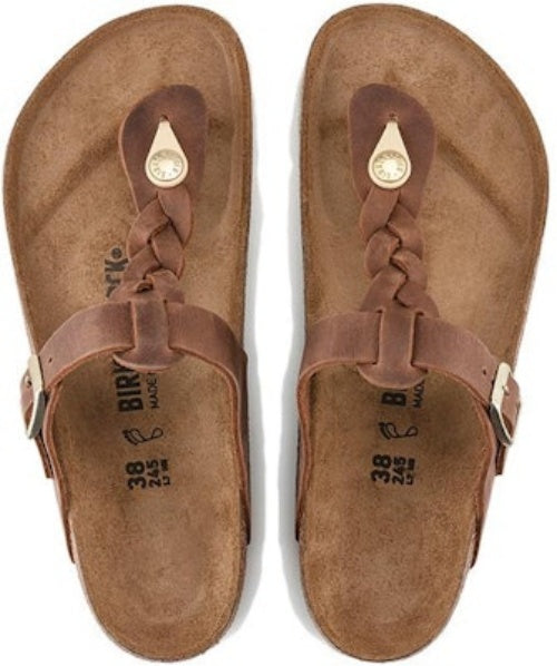 Birkenstock Gizeh Braided Waxy Leather 1021336 Narrow Fit Cognac Sandals