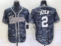 Men's New York Yankees Derek Jeter Grey Camouflage Player Jersey Joint Edition