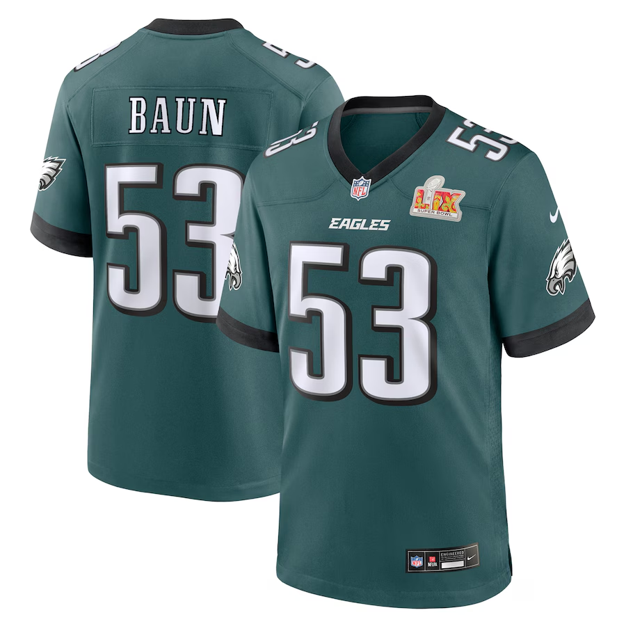 Men's Philadelphia Eagles Zack Baun Midnight Green Super Bowl LIX Game Player Jersey