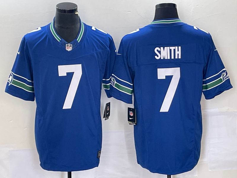 Men's Seattle Seahawks Geno Smith Royal Throwback Player Game Jersey