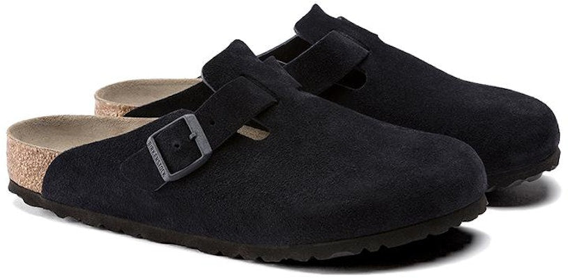 Birkenstock Boston 1023910 Suede Soft Footbed Midnight Black Leather Sandals