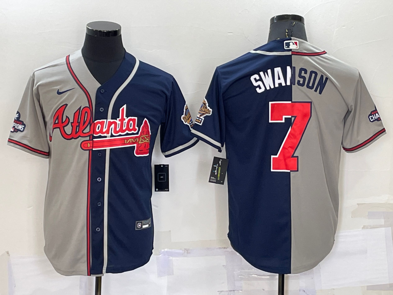 Men's Atlanta Braves Dansby Swanson Navy/Gray Stitched Jersey