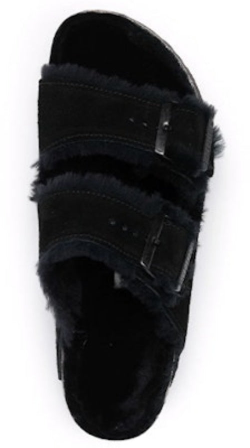 Birkenstock Arizona Black Suede Soft Footbed 752663 Black Wool Sandals