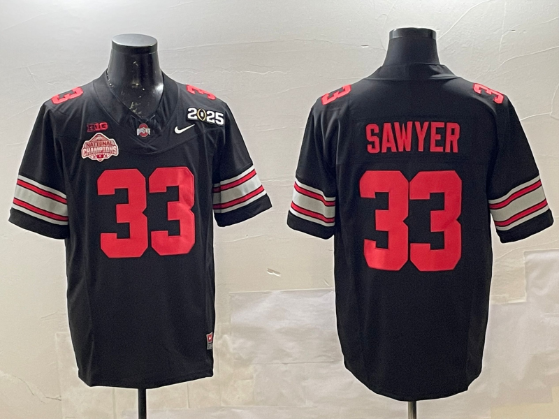 Men's Ohio State Buckeyes Jack Sawyer Black 2025 CFP Final National Champions Patch F.U.S.E. Jersey