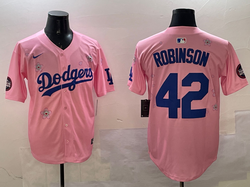Men's Los Angeles Dodgers Jackie Robinson Pink Alternate Replica Player Jersey