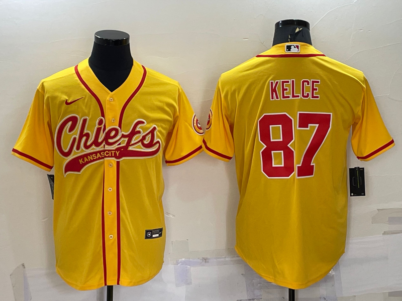 Men's Kansas City Chiefs Travis Kelce Gold Game Jersey Joint Edition