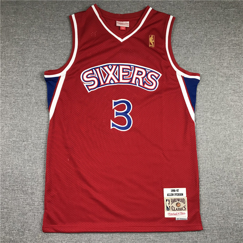 Men's Philadelphia 76ers Allen Iverson Red Hardwood Classics Authentic Jersey