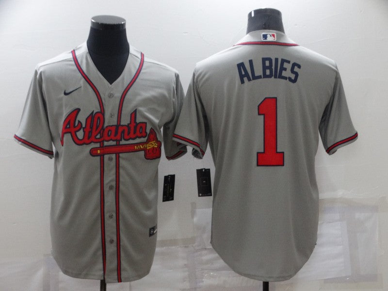 Men's Atlanta Braves Ozzie Albies Gray Replica Player Jersey