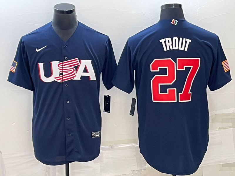 Men's 2023 World Baseball Classic Mike Trout USA Navy Jersey