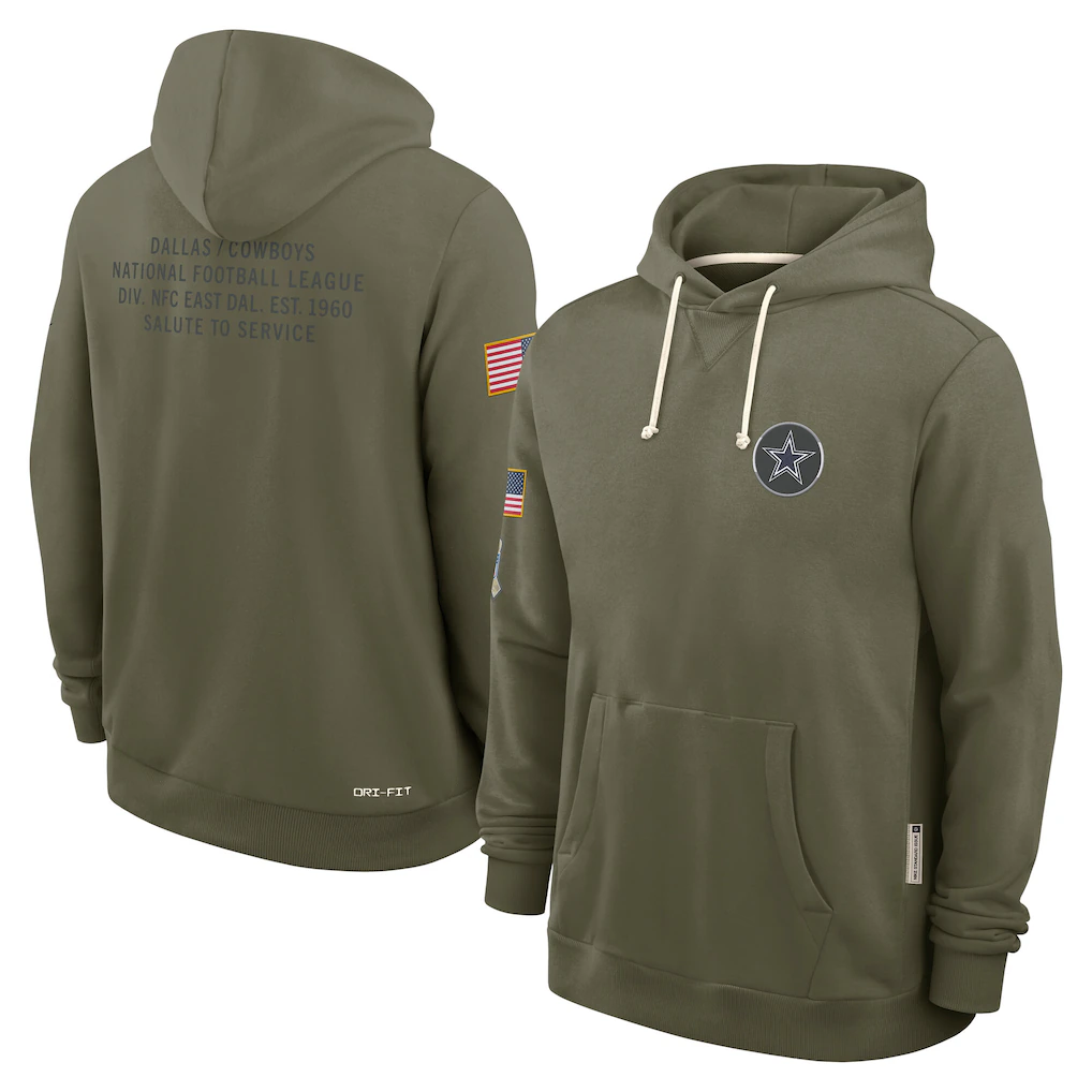 Men's Dallas Cowboys Olive 2025 Salute to Service Sideline Standard Issue Dri-FIT Hoodie