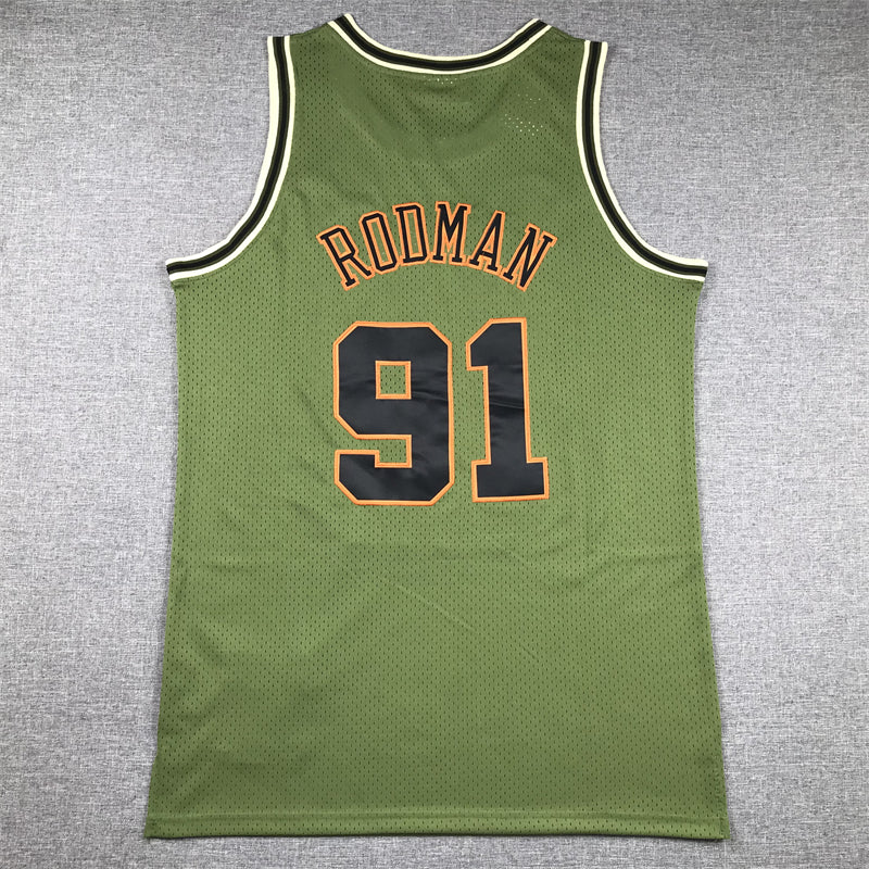 Men's Chicago Bulls Dennis Rodman Army Green 1997-98 Hardwood Classics Swingman Jersey