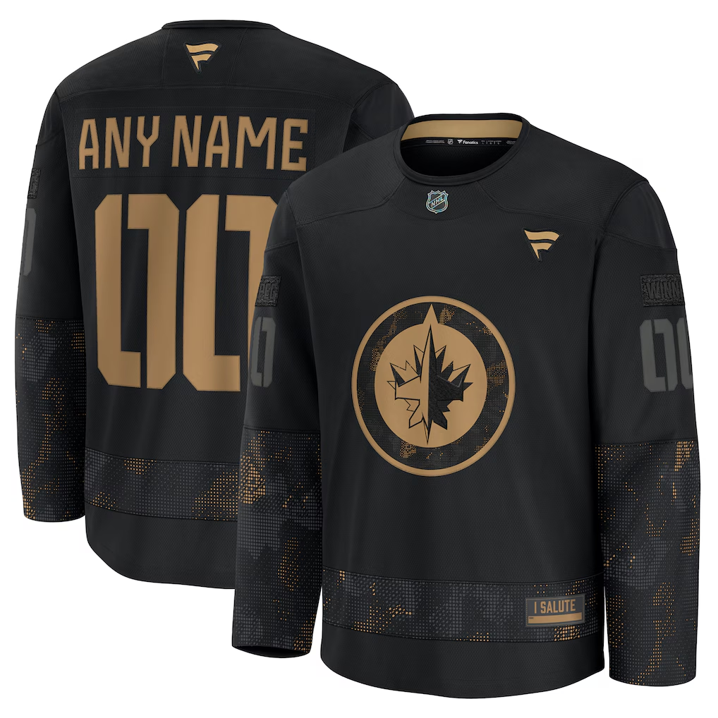 Men's Winnipeg Jets Fanatics Black 2024 Military Appreciation Practice Custom Jersey