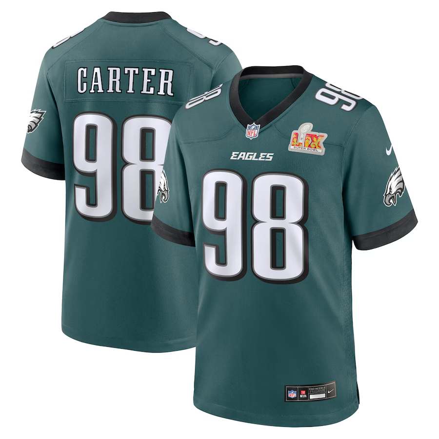 Men's Philadelphia Eagles Jalen Carter Midnight Green Super Bowl LIX Game Player Jersey