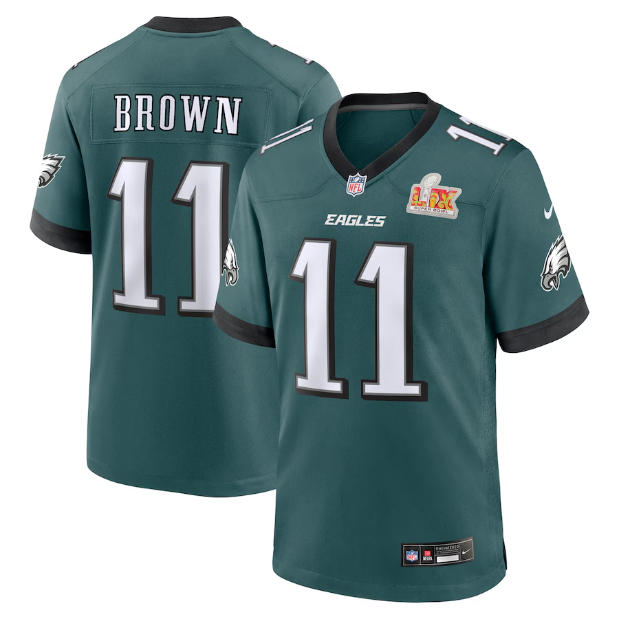 Men's Philadelphia Eagles A.J. Brown Midnight Green Super Bowl LIX Game Player Jersey