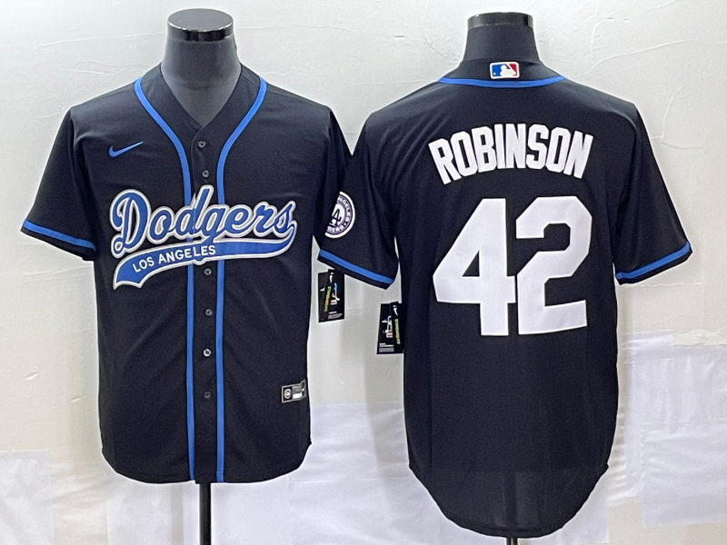 Men's Los Angeles Dodgers Jackie Robinson Black Player Jersey Joint Edition
