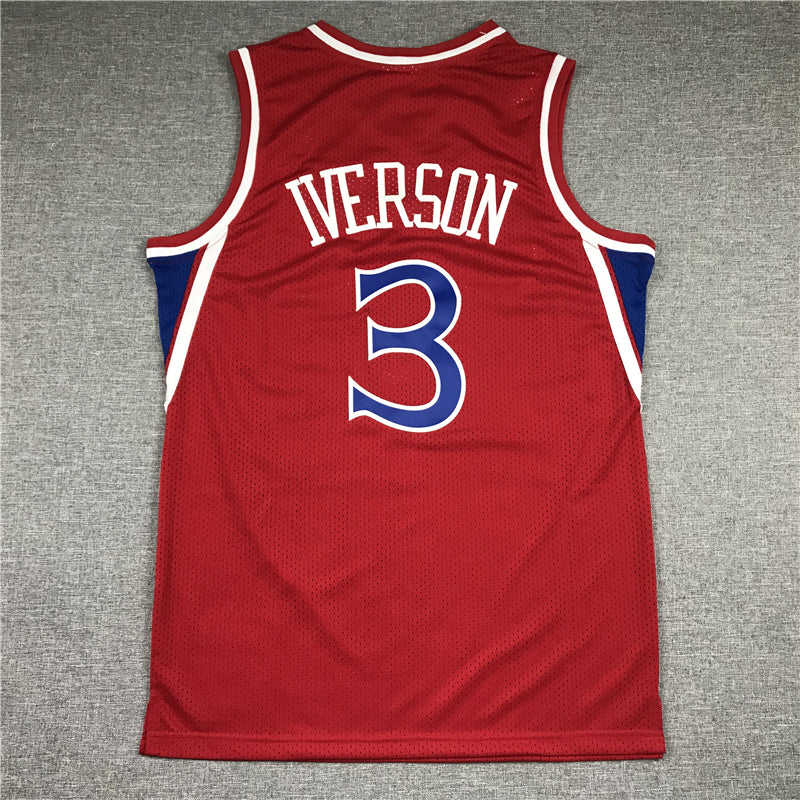 Men's Philadelphia 76ers Allen Iverson Red Hardwood Classics Authentic Jersey