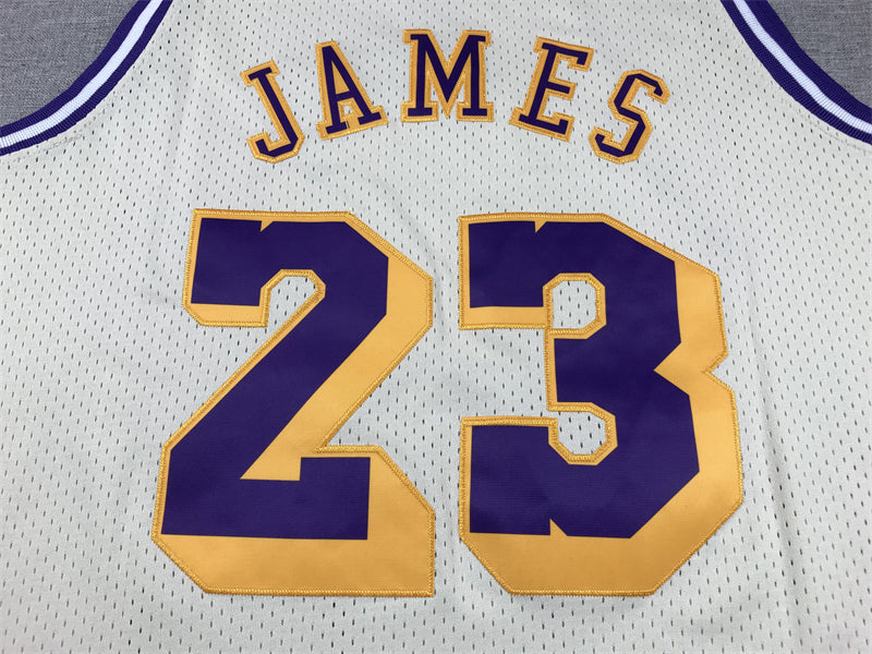 Men's Los Angeles Lakers LeBron James Cream Hardwood Classics Swingman Jersey