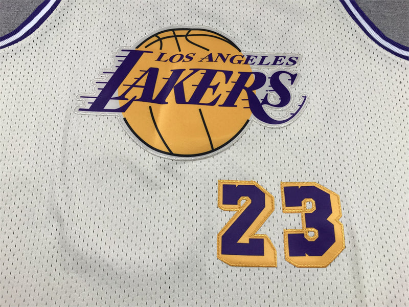 Men's Los Angeles Lakers LeBron James Cream Hardwood Classics Swingman Jersey