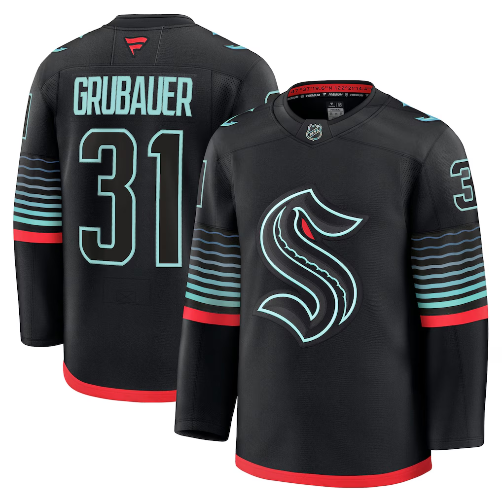 Men's Seattle Kraken Philipp Grubauer Fanatics Black Alternate Premium Player Jersey