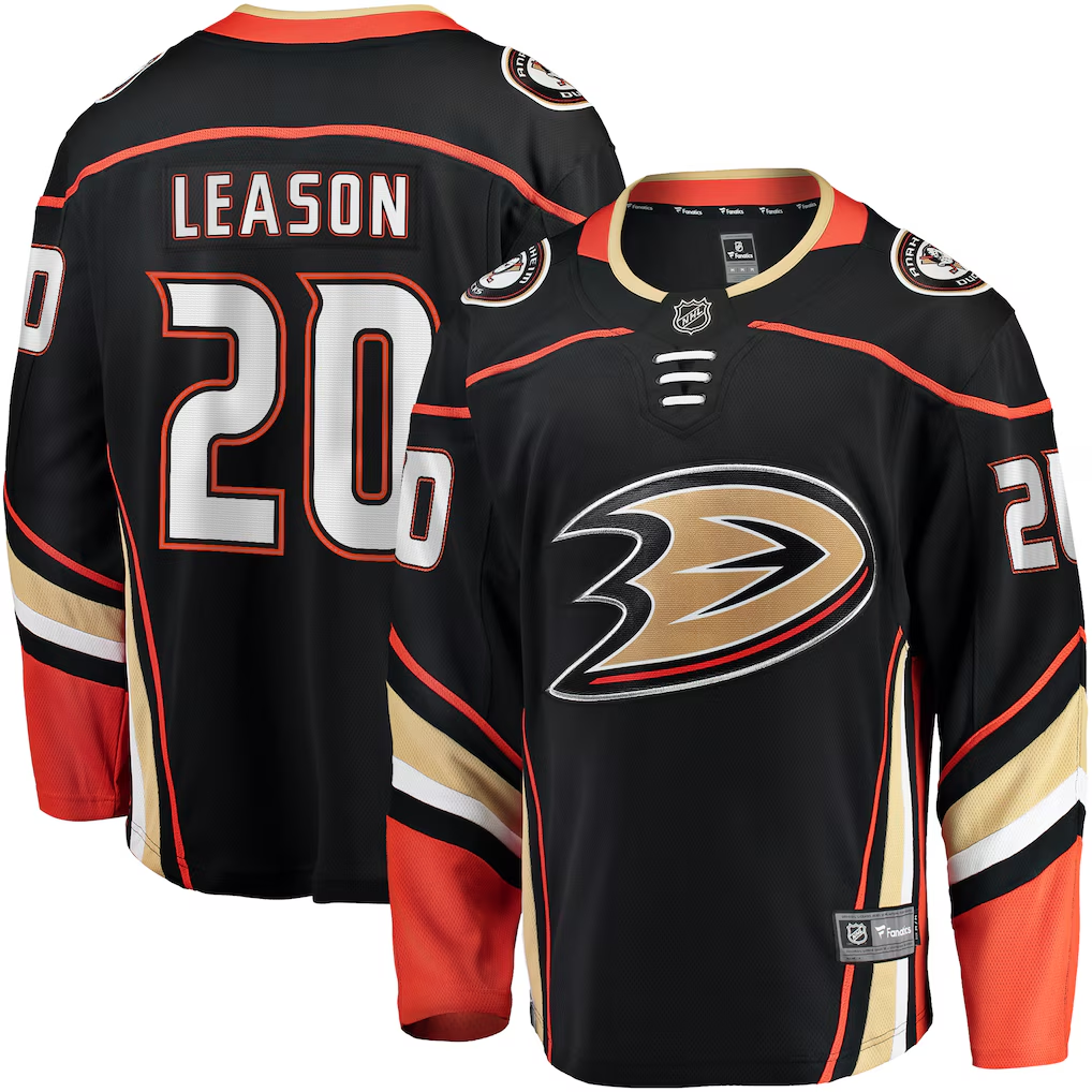 Men's Anaheim Ducks Brett Leason Fanatics Black Home Breakaway Player Jersey