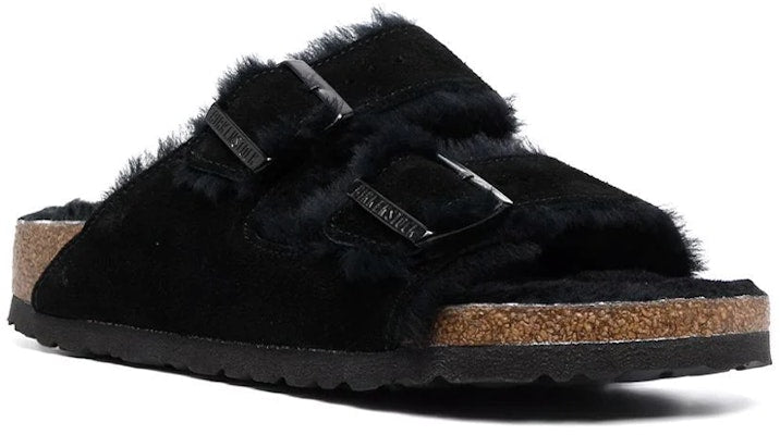 Birkenstock Arizona Black Suede Soft Footbed 752663 Black Wool Sandals