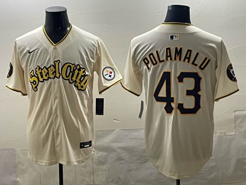 Men's Pittsburgh Steelers Troy Polamalu Cream Team Game Jersey