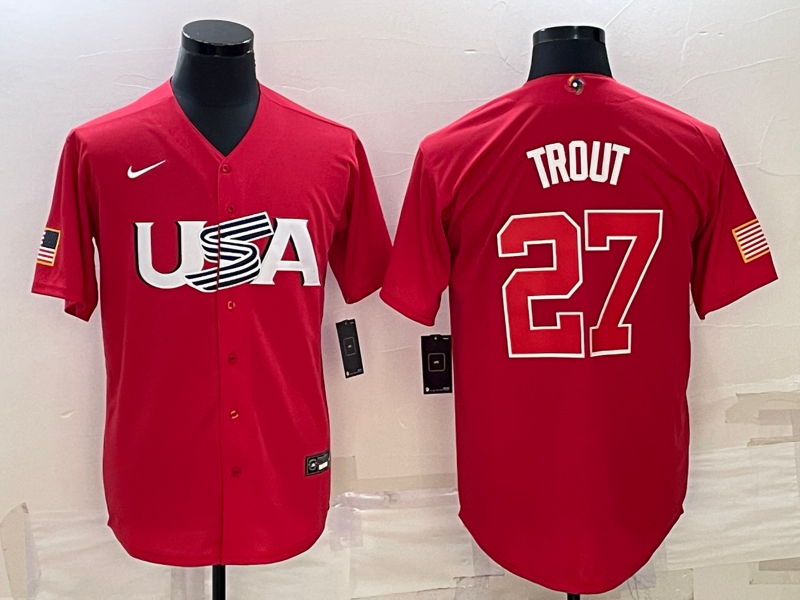 Men's 2023 World Baseball Classic Mike Trout USA Red Jersey