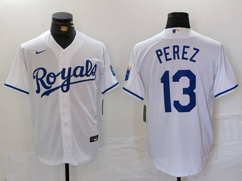 Men's Kansas City Royals Salvador Perez White Home Limited Player Jersey