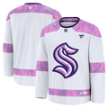 Men's Seattle Kraken Fanatics White Purple 2024 Hockey Fights Cancer Practice Blank Jersey