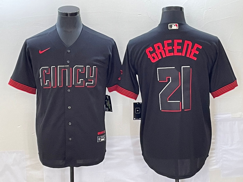 Men's Cincinnati Reds Hunter Greene Black 2023 City Connect Replica Player Jersey