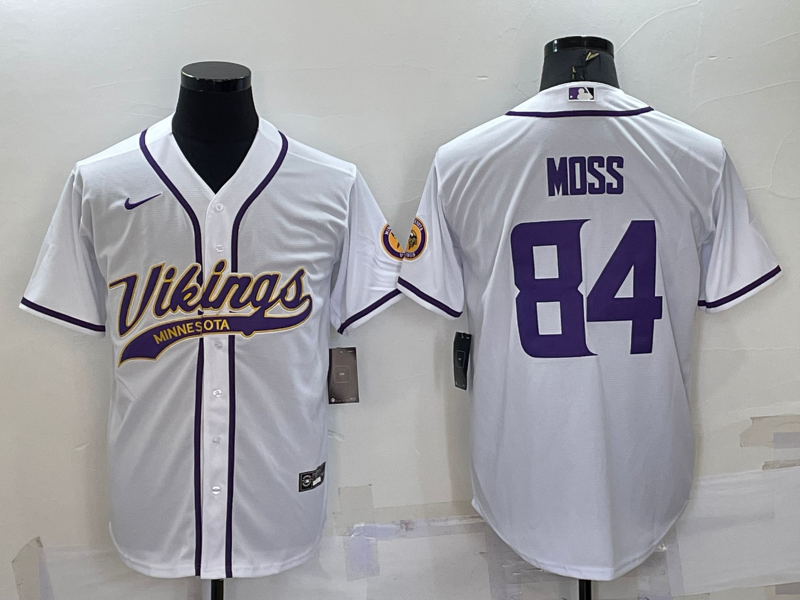 Men's Minnesota Vikings Randy Moss White Game Jersey Joint Edition