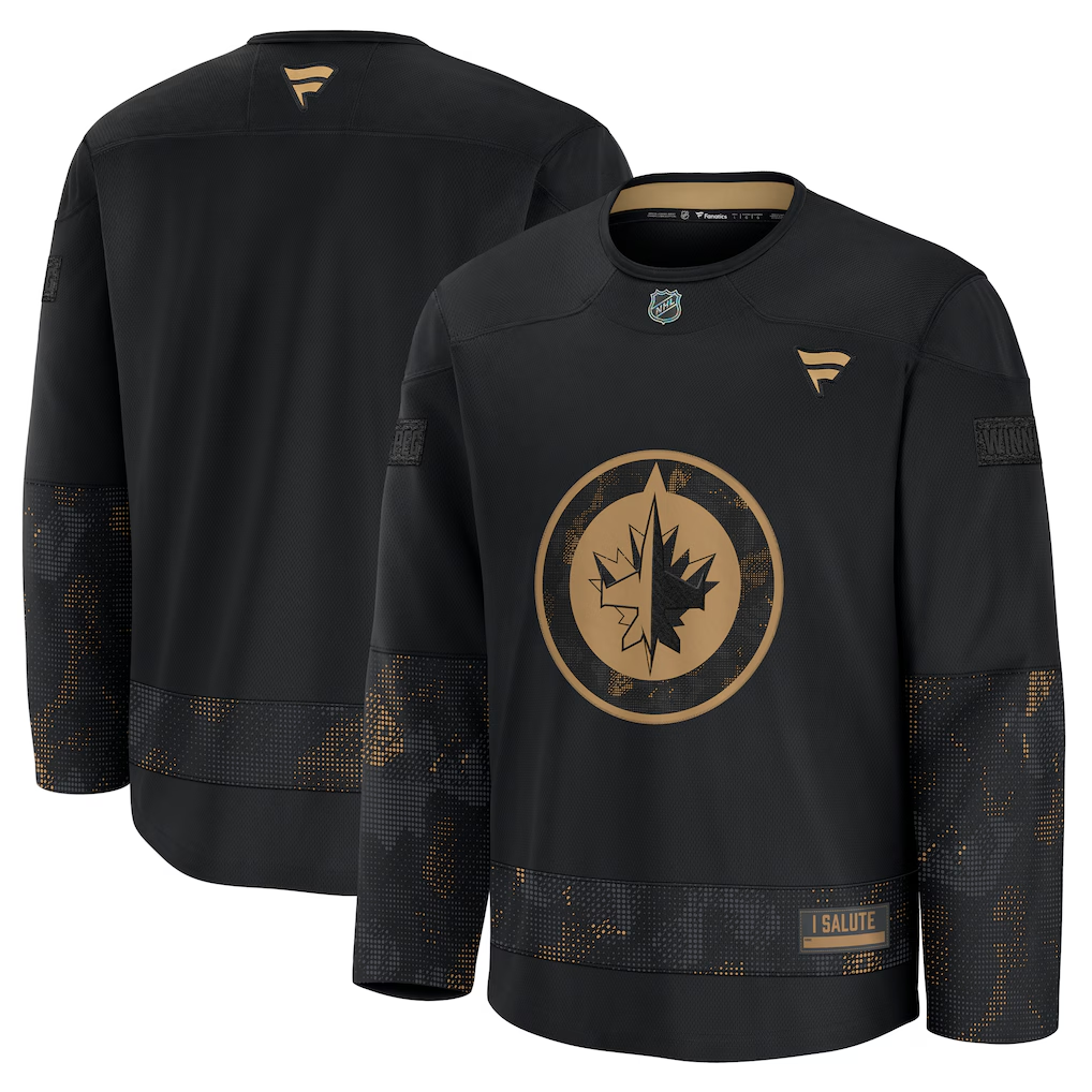 Men's Winnipeg Jets Fanatics Black 2024 Military Appreciation Practice Blank Jersey